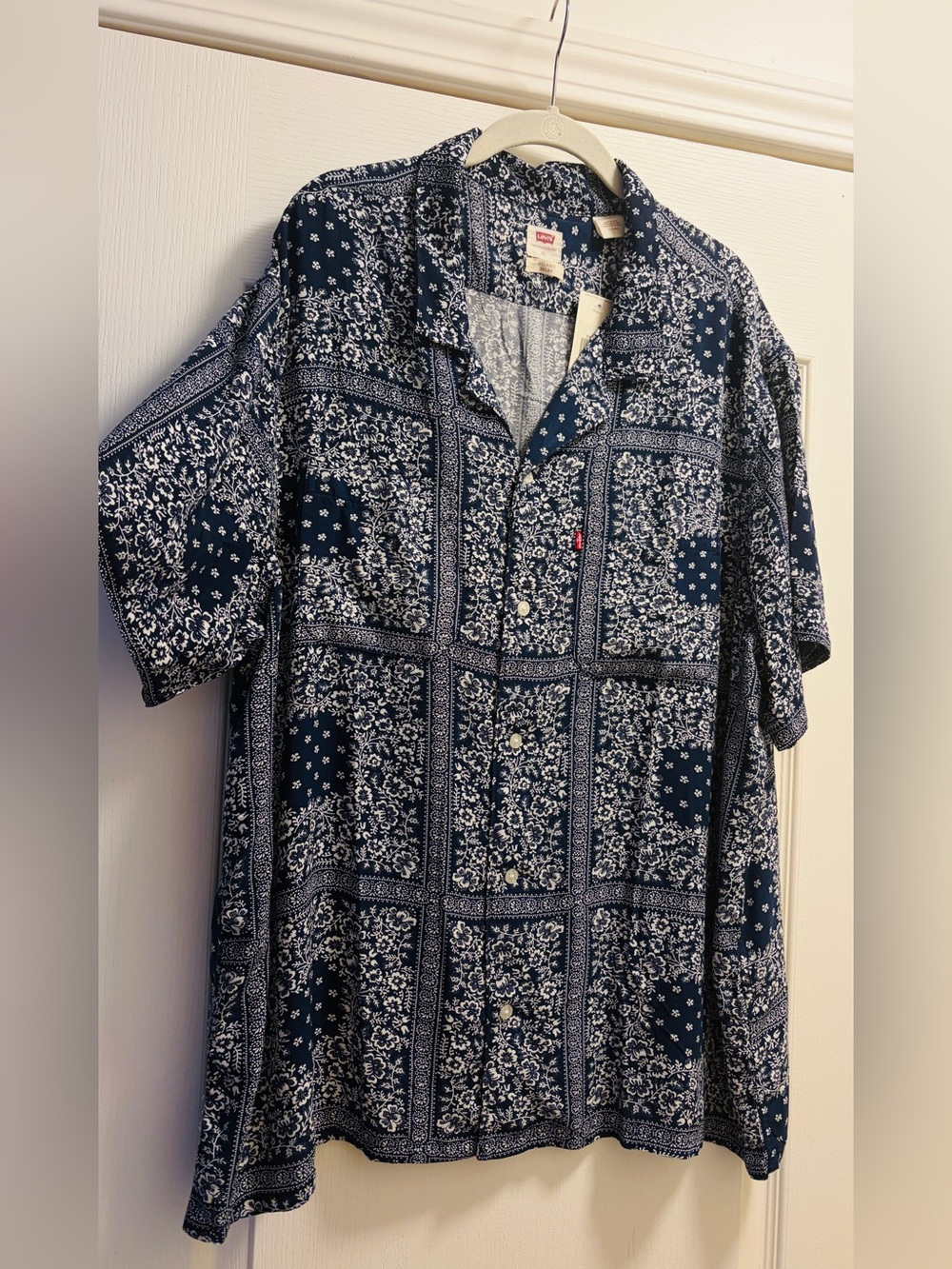 Levi's Classic Camper Relaxed Fit Short Sleeve Shirt Blue & White XL